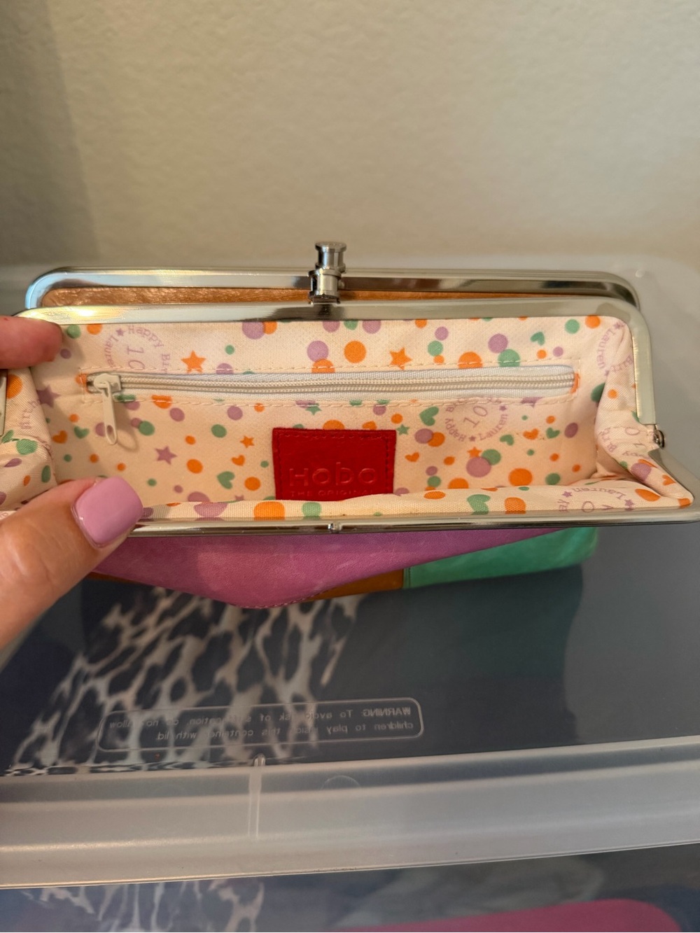 HOBO Leather Frame Wallet Clutch Colorblock Orange Pink Green - Picture 6 of 8